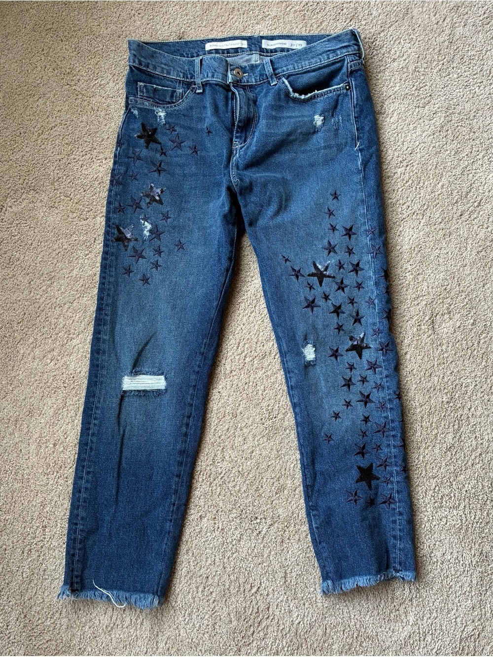 Pilcro and the Letterpress Dark Blue Star-Appliqué Ankle Jeans